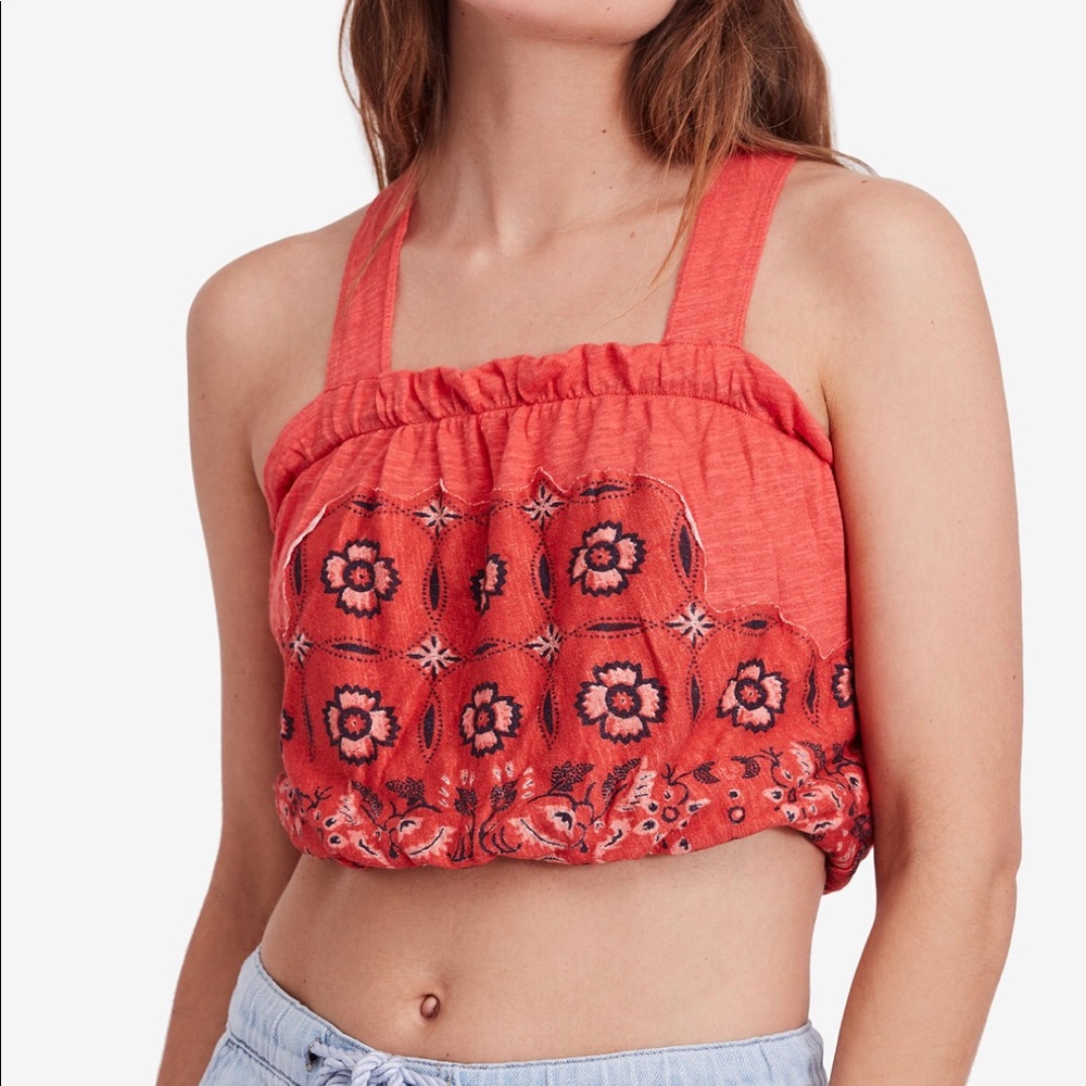 Free People Floral Embroidered Crop Top